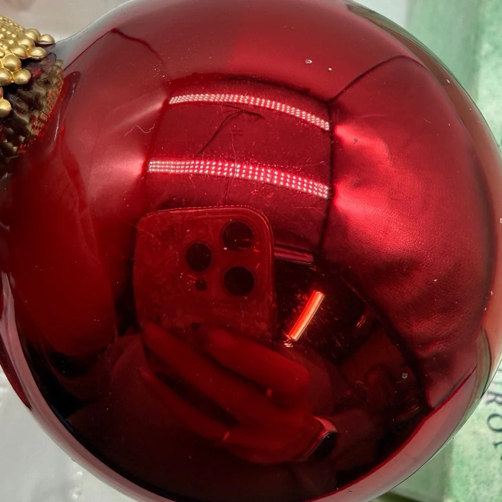 Christmas by Krebs December Red Glass Ornaments Set of 5 with Gold Crowns Box